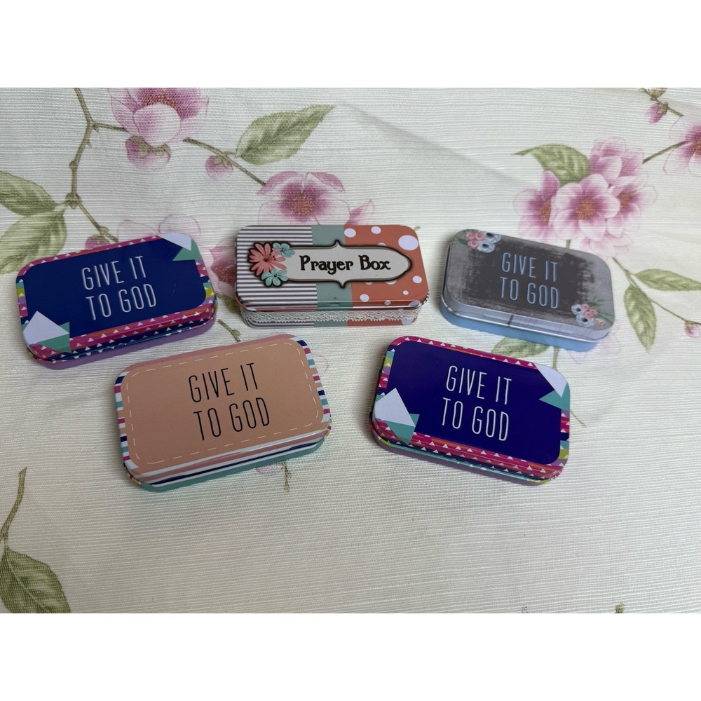 Prayer Box Tin Lot of 5 Christian Bible Verse Note Cards Pencils Religious Gift